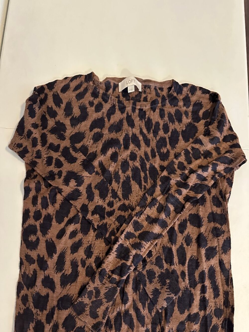 LOFT Brown Leopard Print Lightweight Sweater Size S EUC